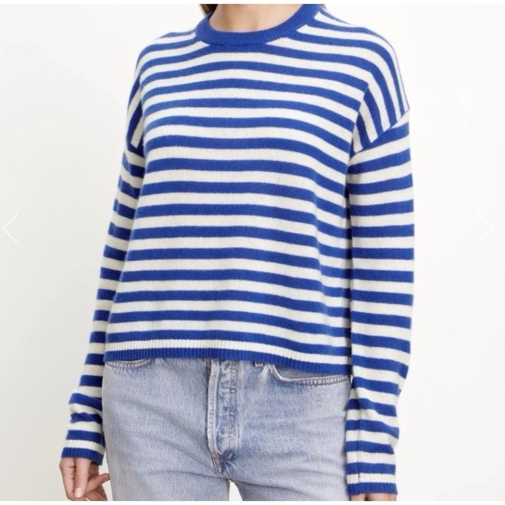 NEW! Velvet by Graham & Spencer 100% Cashmere Sweater Blue White SZ XS - Picture 11 of 11
